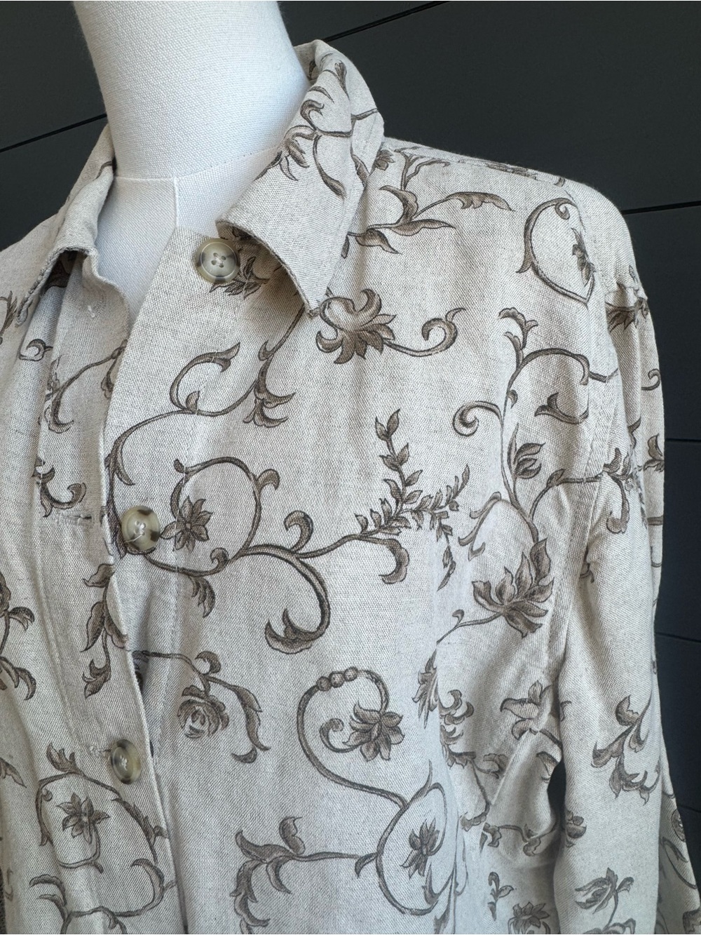 Talbots Irish Linen Blend Beige Print Button-Up Jacket - Picture 2 of 7
